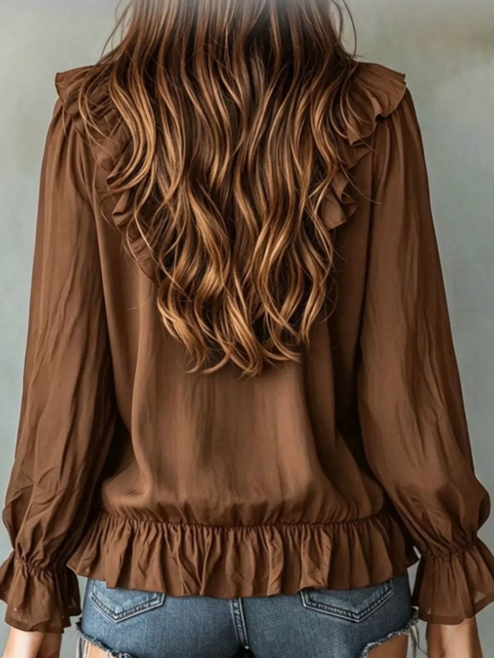 Ruffle V-Neck Long Sleeve Blouse, image 14