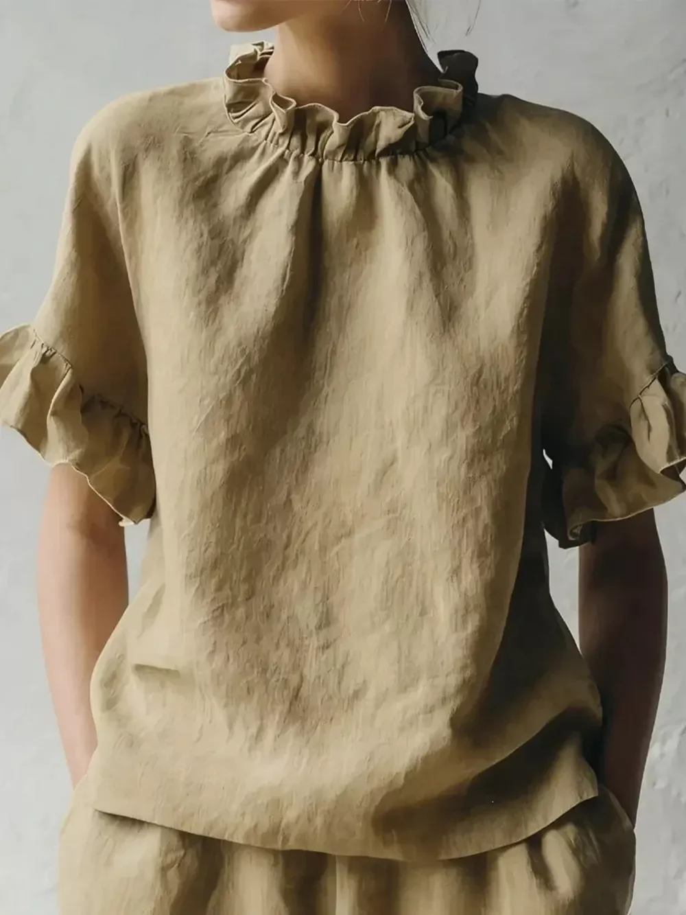 Full Size Ruffled Neck Half Sleeve Blouse Plus Size, image 8