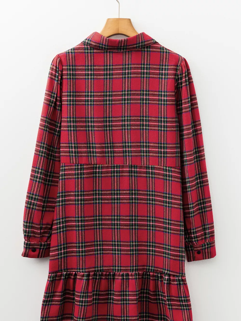 Plaid Shirt Collar Half Button Ruffle Hem Long Sleeve Mini Dress, image 9