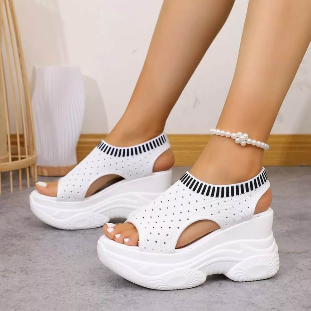 Mesh Platform Wedge Sandals, image 5