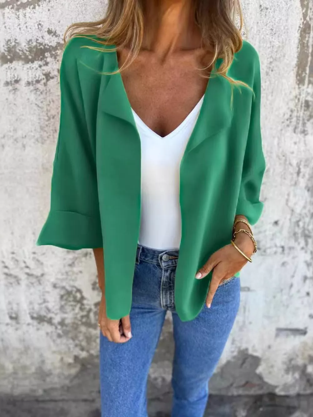 Full Size Open Front 3/4 Sleeve Casual Cardigan Plus Size, image 19