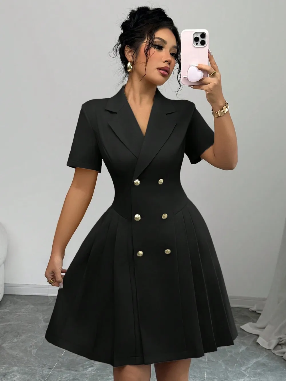 Double-Breasted Short Sleeve Dress, image 3