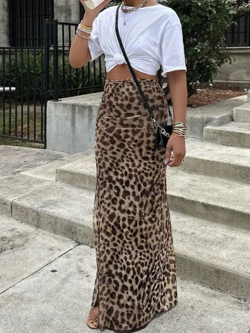 Leopard Print High-Waisted Maxi Skirt, image 2