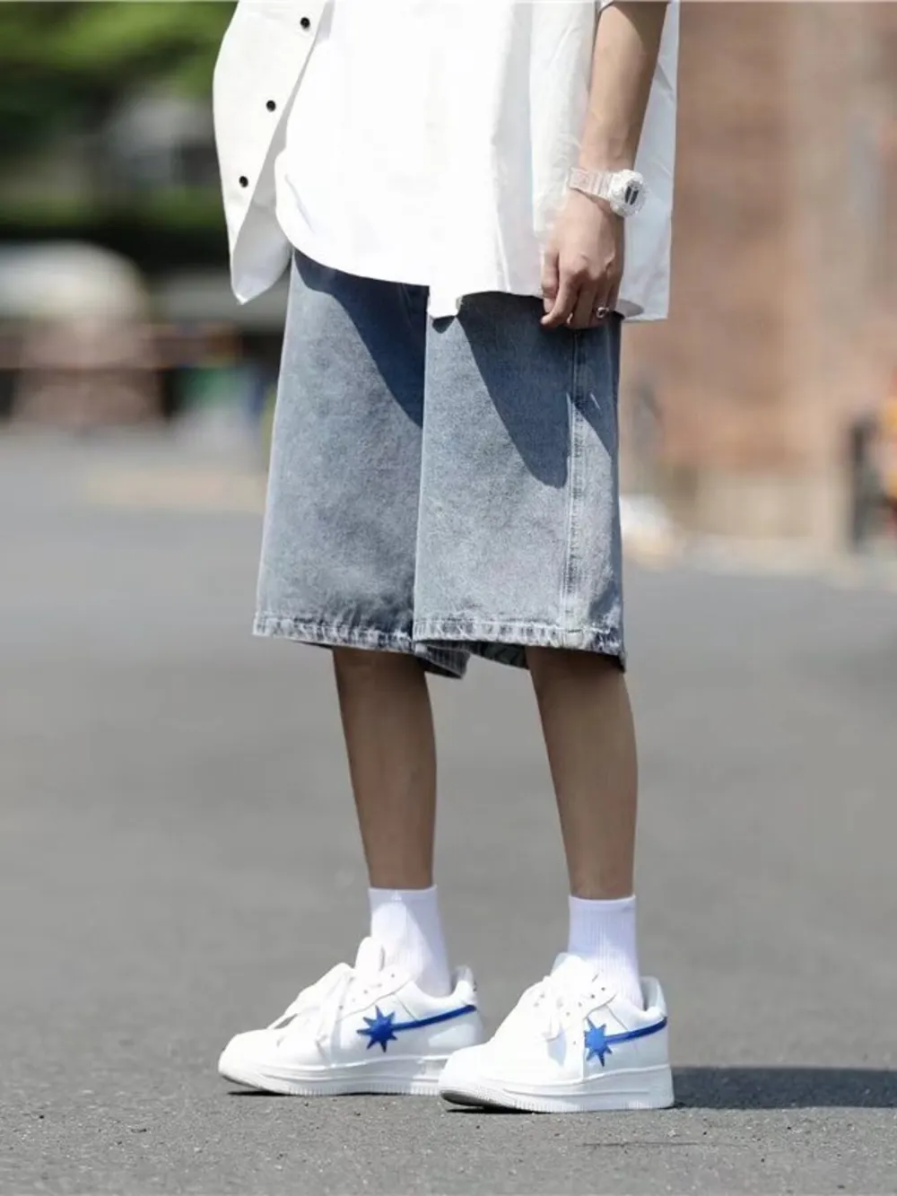 Men's Plus Size Loose Fit Washed Denim Shorts, image 4