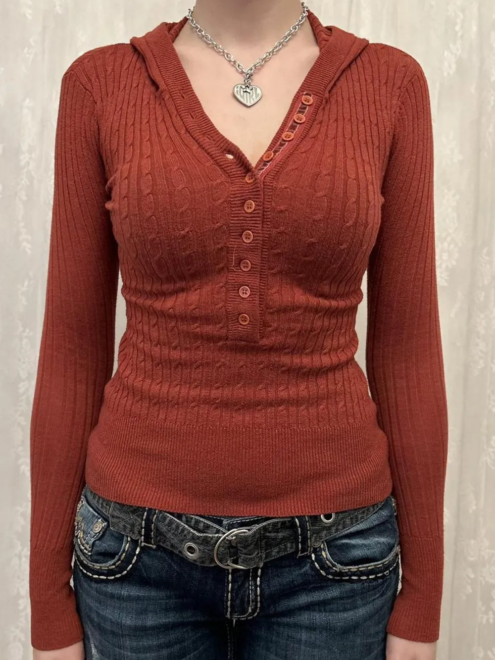 Button Front Long Sleeve Sweater, image 3