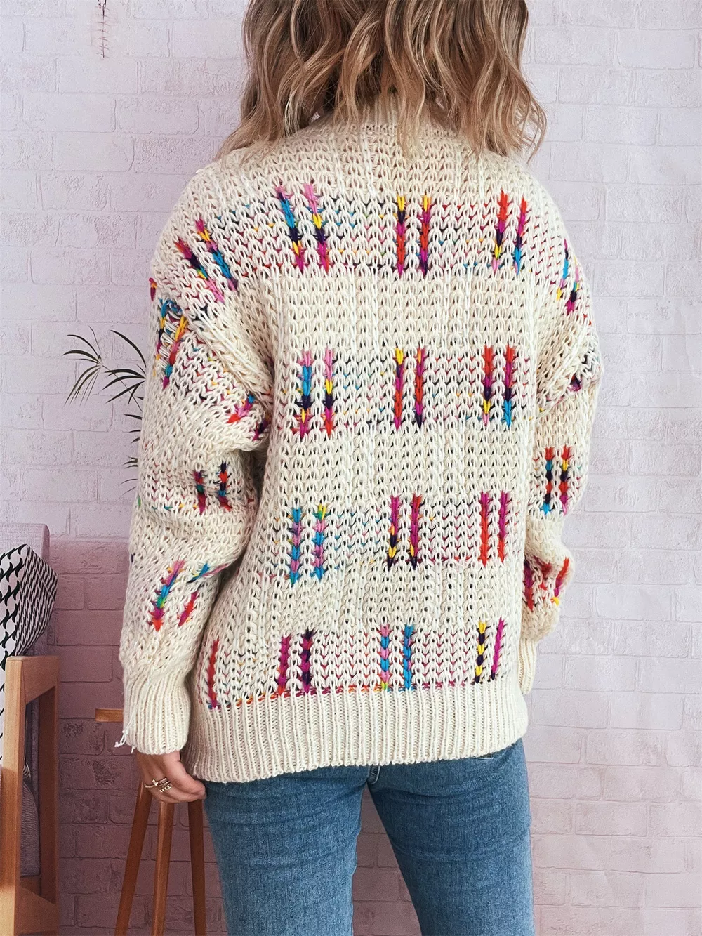 Colorful Round Neck Long Sleeve Sweater, image 6