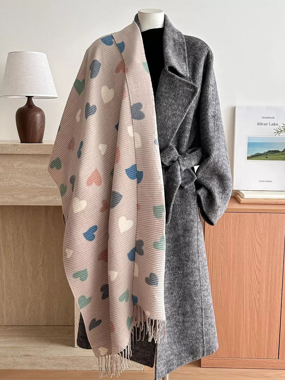 Heart Patterned Tassel Scarf, image 4