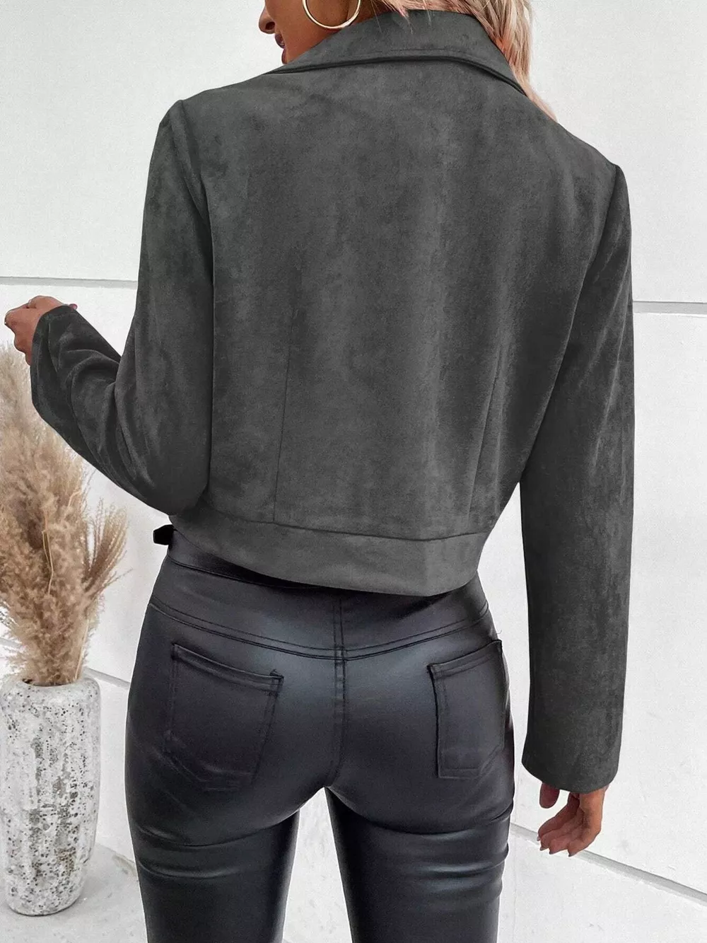 Suede Moto Jacket with Zip Detail, image 12