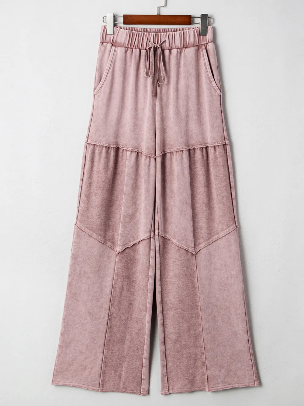 Mineral Wash Tiered Wide Leg Patchwork Drawstring Pants, image 2