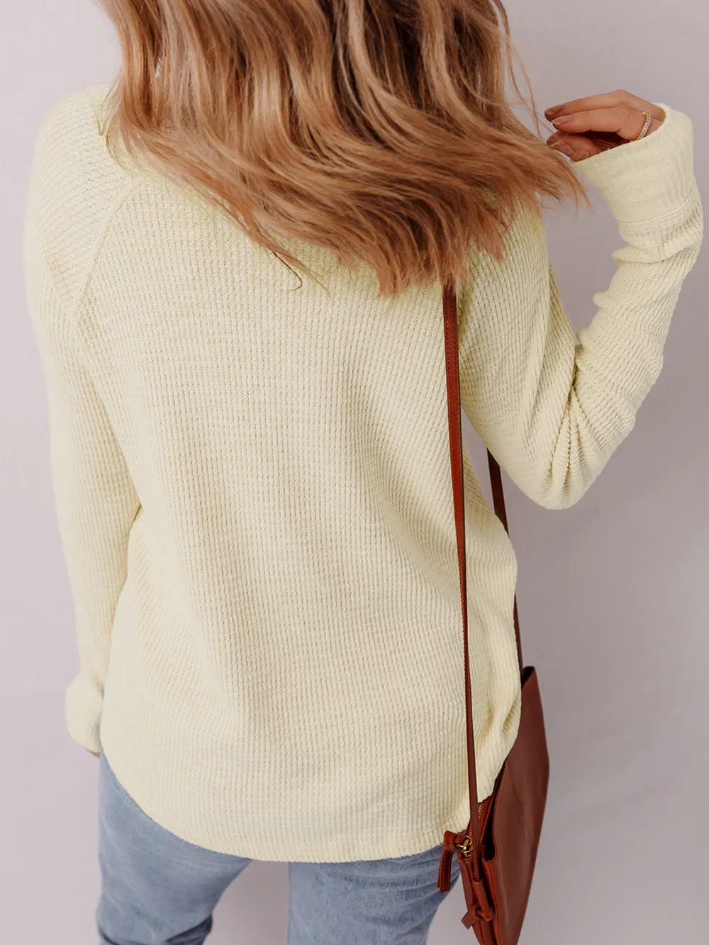 Textured Knit Half Buttons Henley Top, image 2