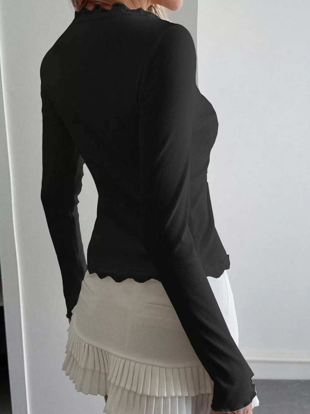 Lace Trim Long Sleeve Top, image 3