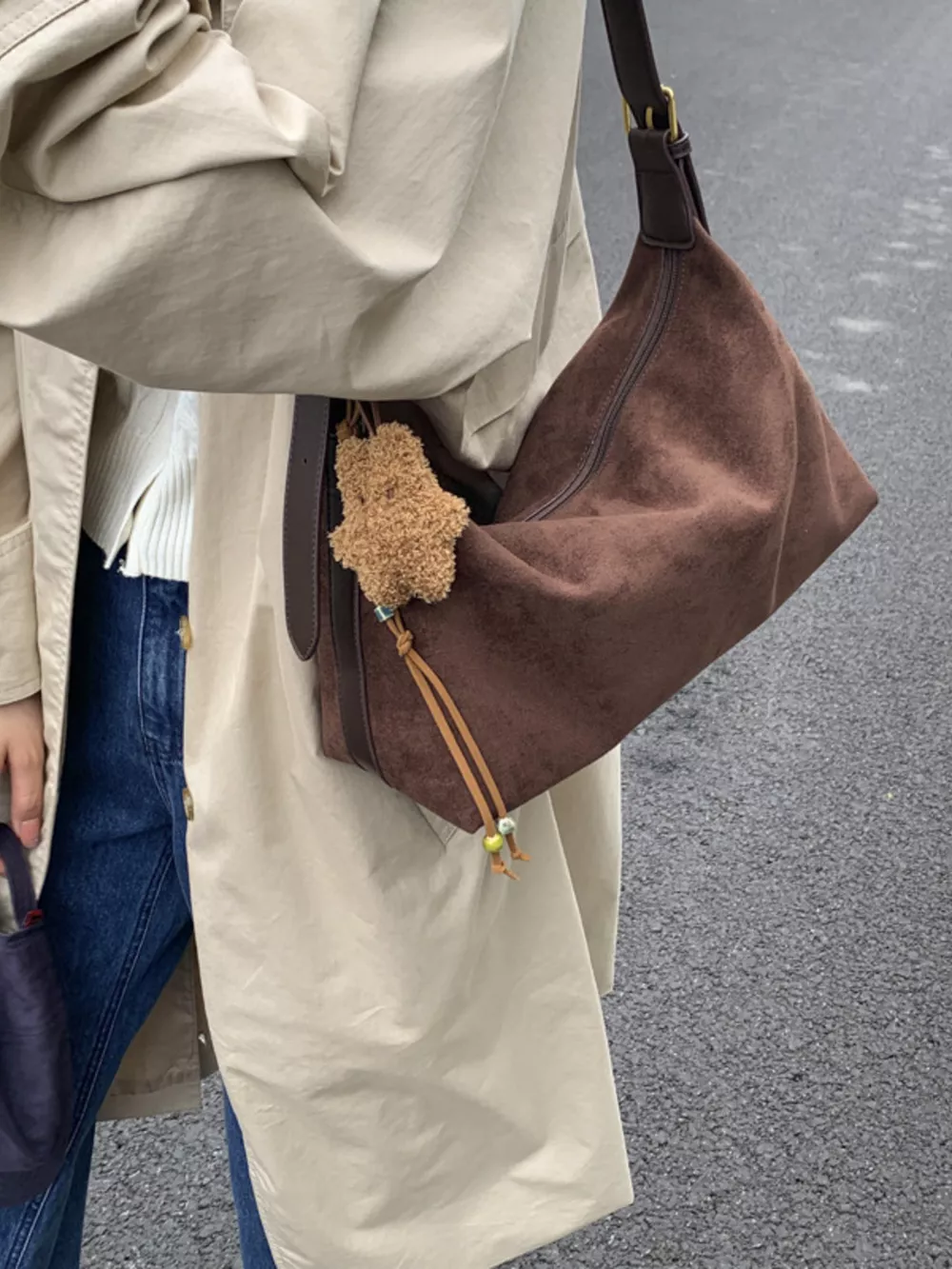 Solid Color Suede Hobo Crossbody Bag, image 6