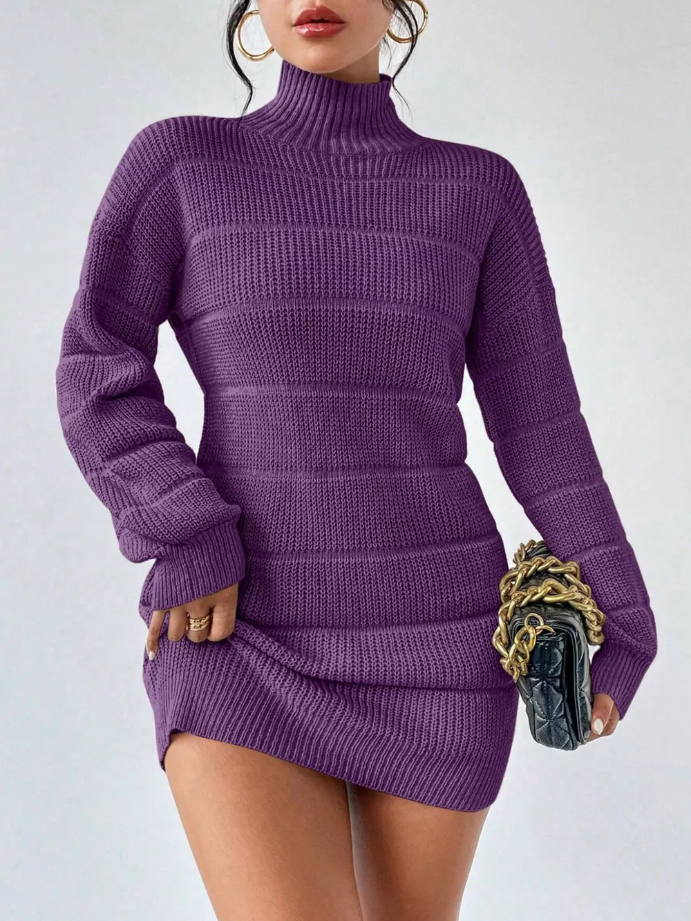 Turtleneck Long Sleeve Sweater Dress, image 6