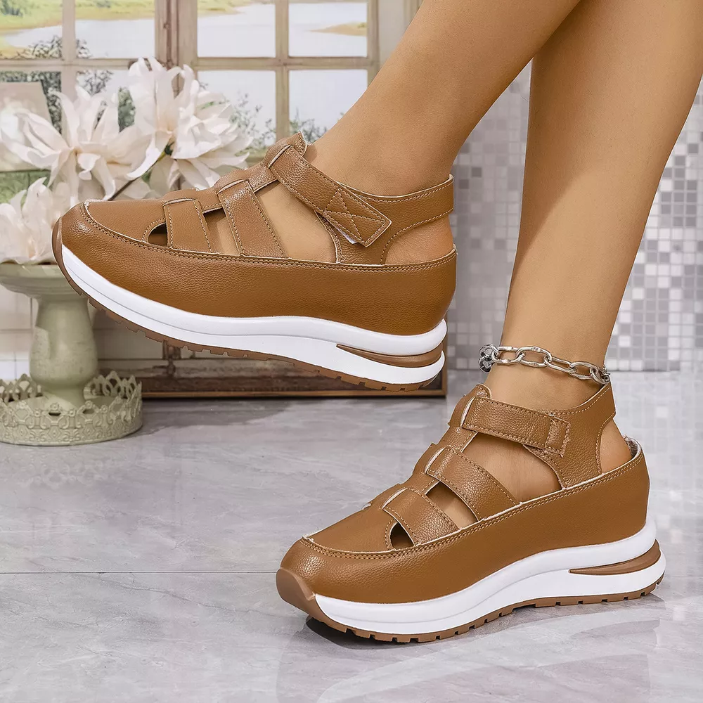Cutout Wedge Velcro Sandals, image 7