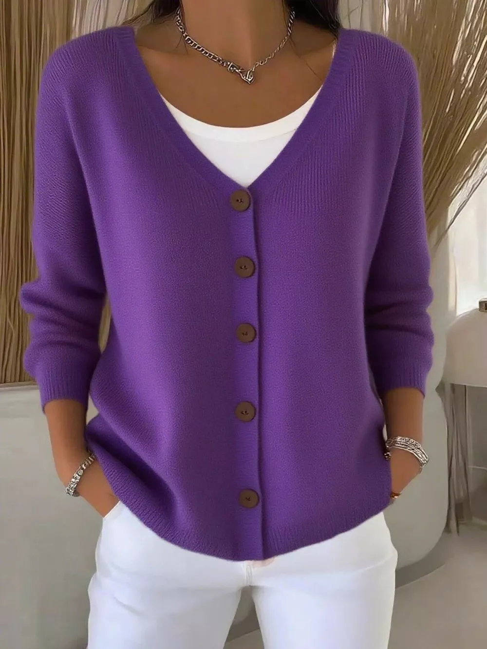 Full Size V-Neck Button-Down Knit Cardigan Plus Size, image 15