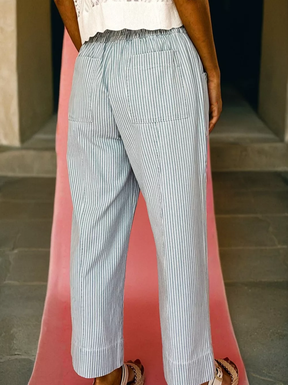 Stripe Mid Rise Drawstring Waist Jeans, image 4