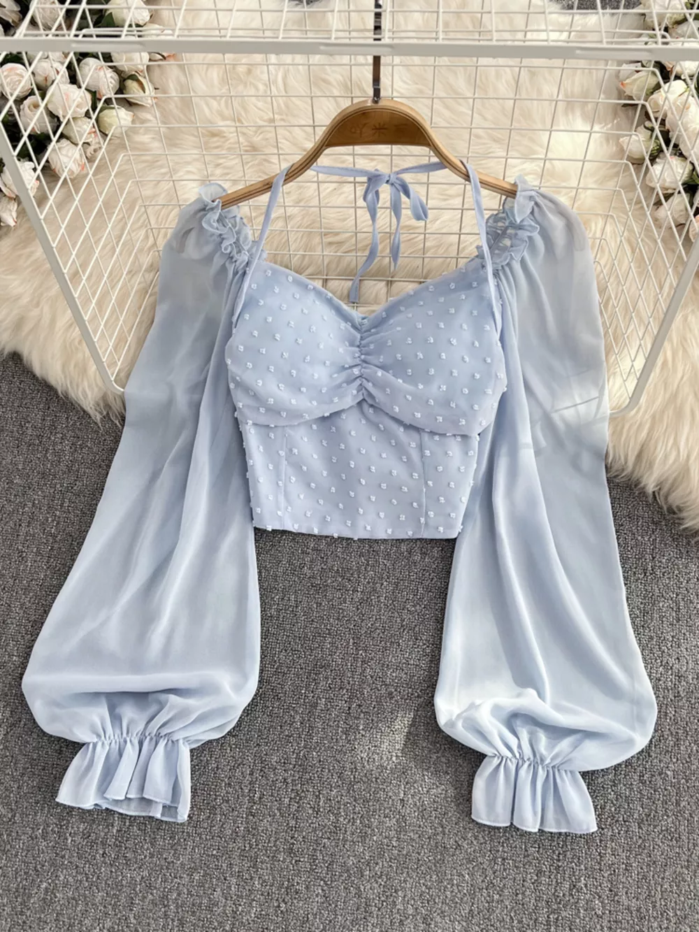 Swiss Dot Flounce Sleeve Blouse, image 2