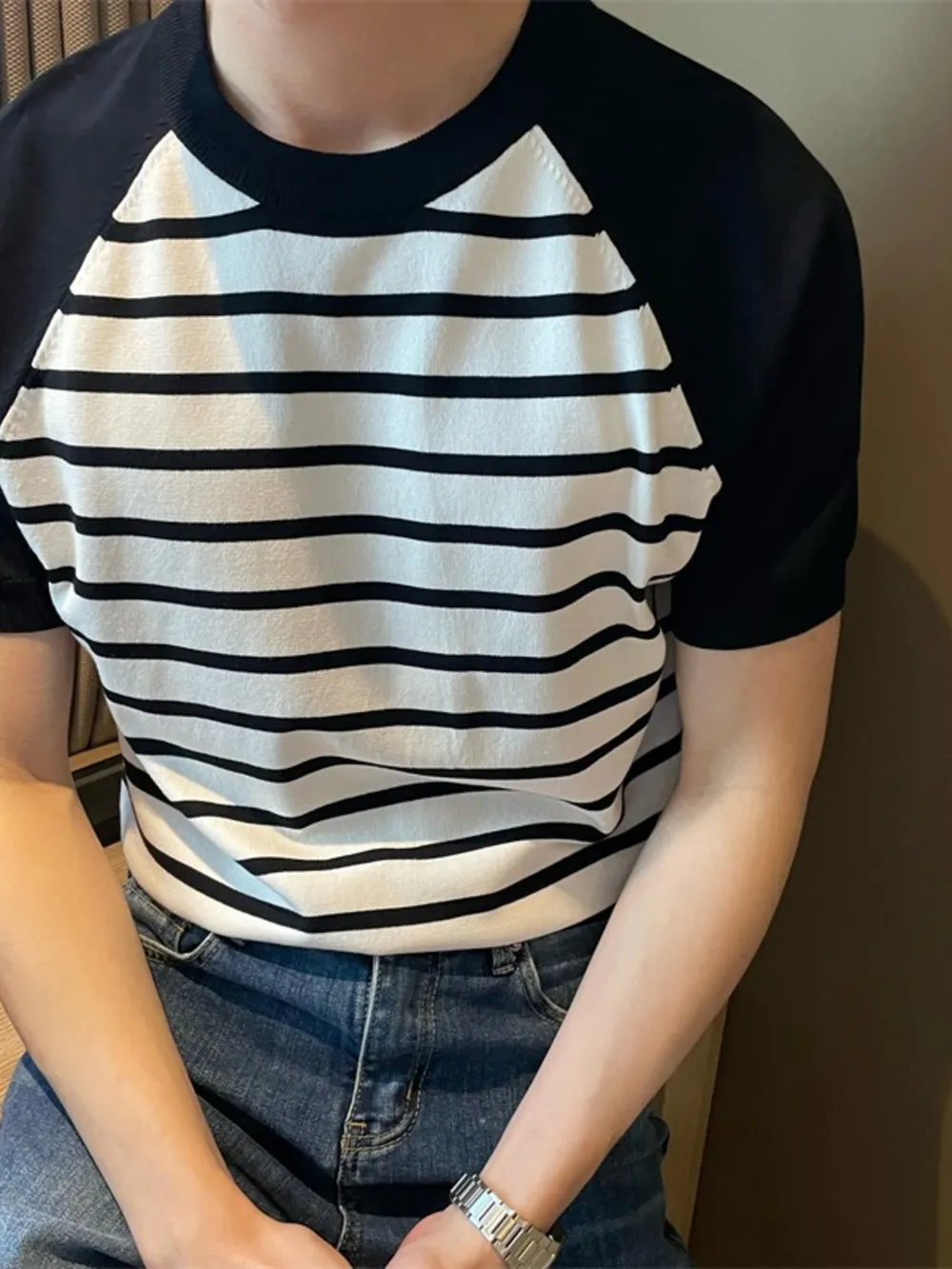 Men's Striped T-Shirt with Raglan Sleeves, image 4