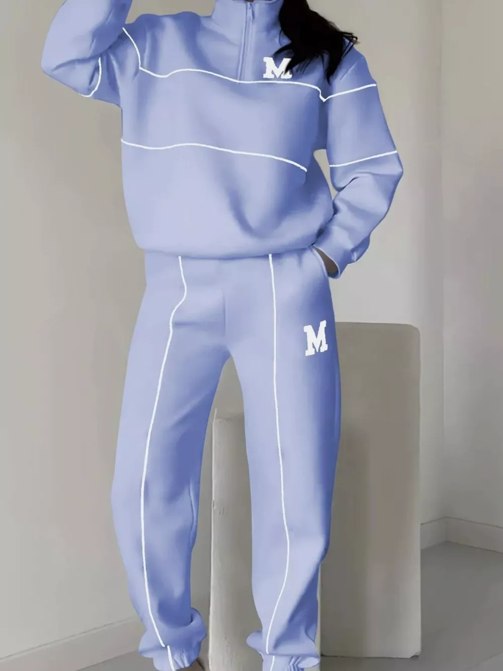 Full Size Striped Quarter Zip Top and Pants Set Plus Size, image 10