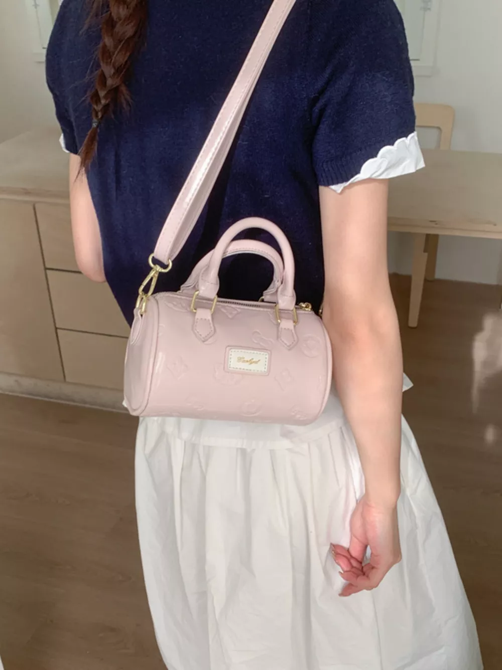 Embossed Pattern Cylinder Crossbody Bag, image 3