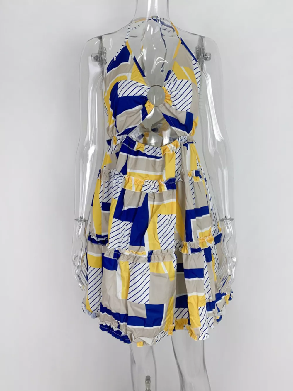 Colorful Print Halter Neck Ruffle Mini Dress, image 9