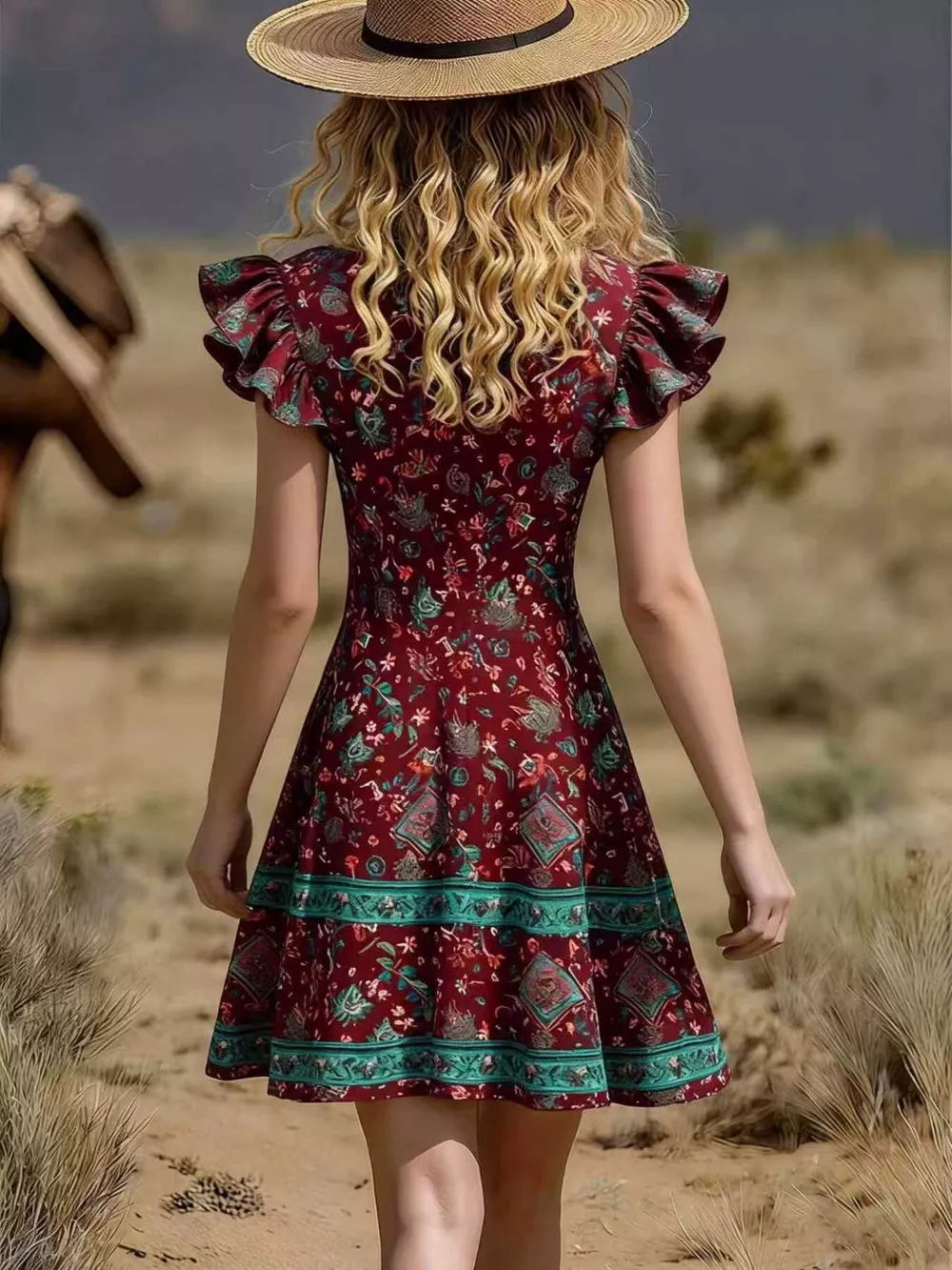 Ruffled V-Neck Mini Dress, image 2