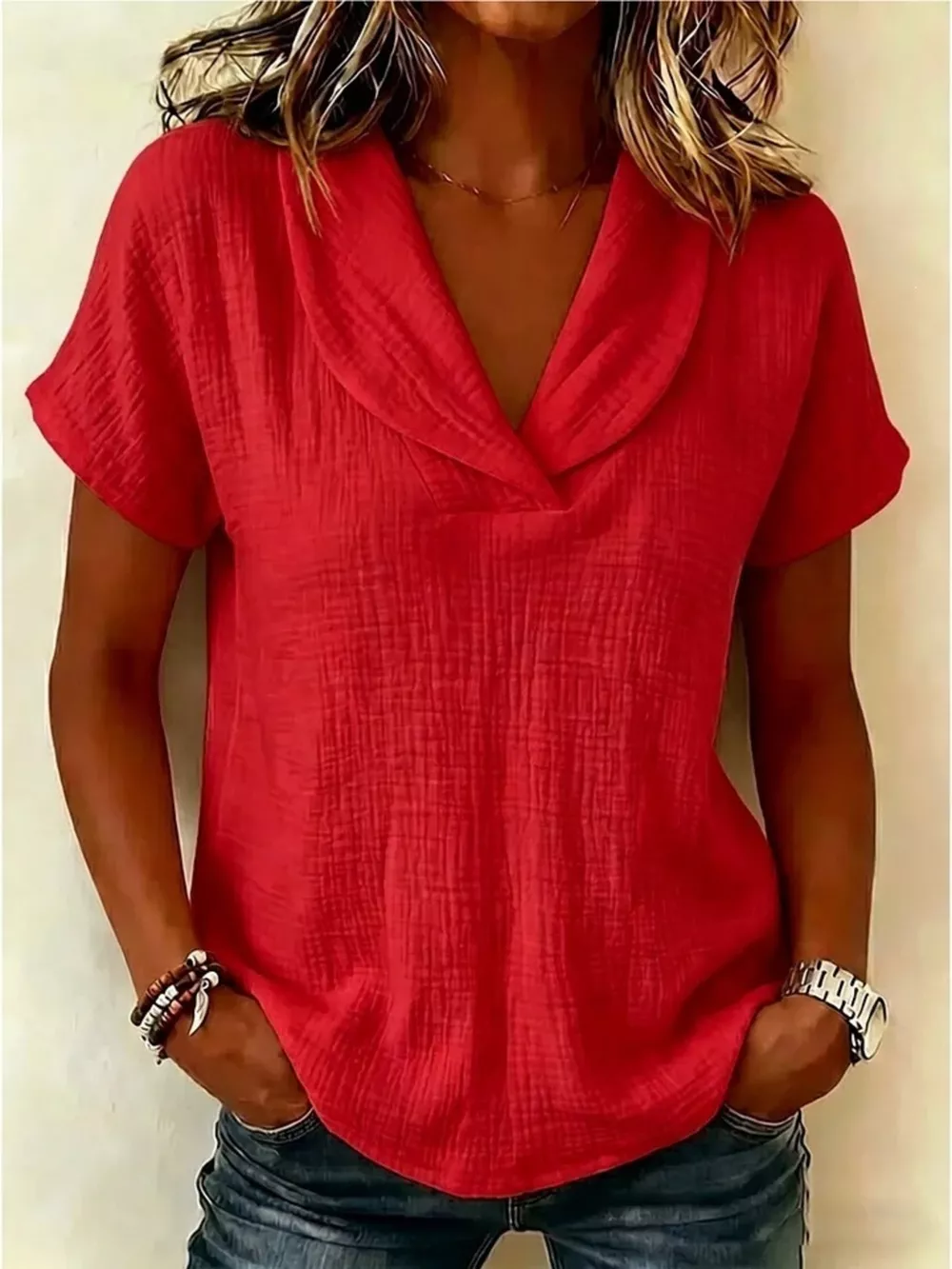 Full Size Textured Short Sleeve Blouse Plus Size, image 7
