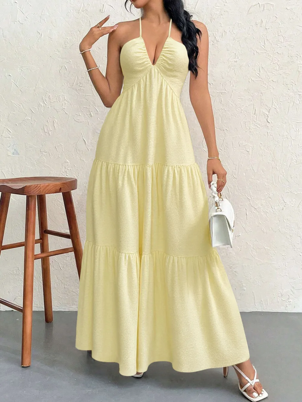 Halter Neck Tiered Maxi Dress, image 3