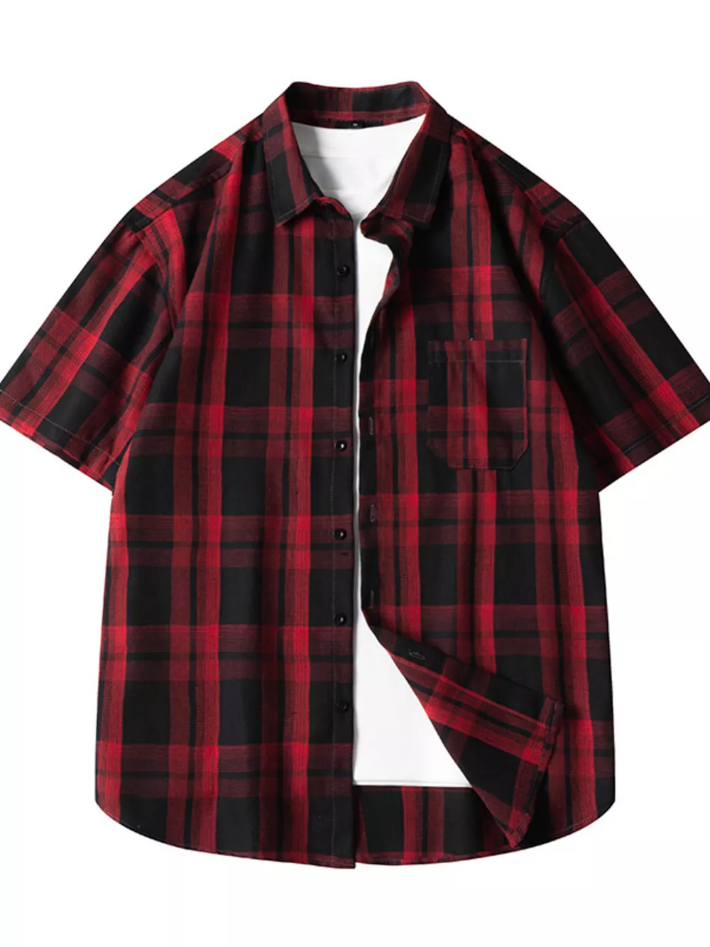 Men's Plus Size Plaid Loose Fit Short Sleeve Shirt, image 5