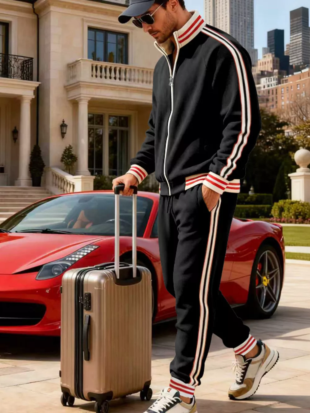 Men's Full Size Striped Zip Up Outerwear and Pants Plus Size, image 2