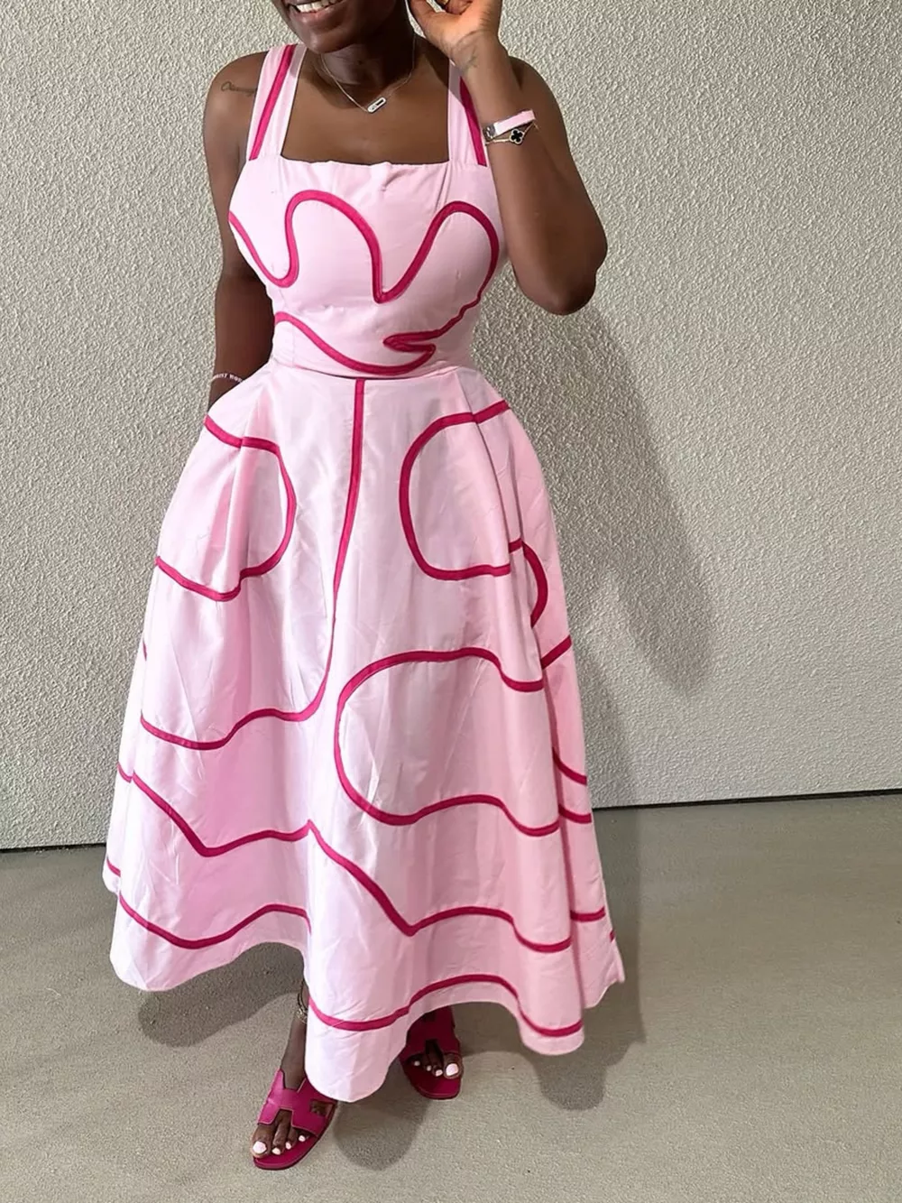 Abstract Print Square Neck Midi Dress, image 7