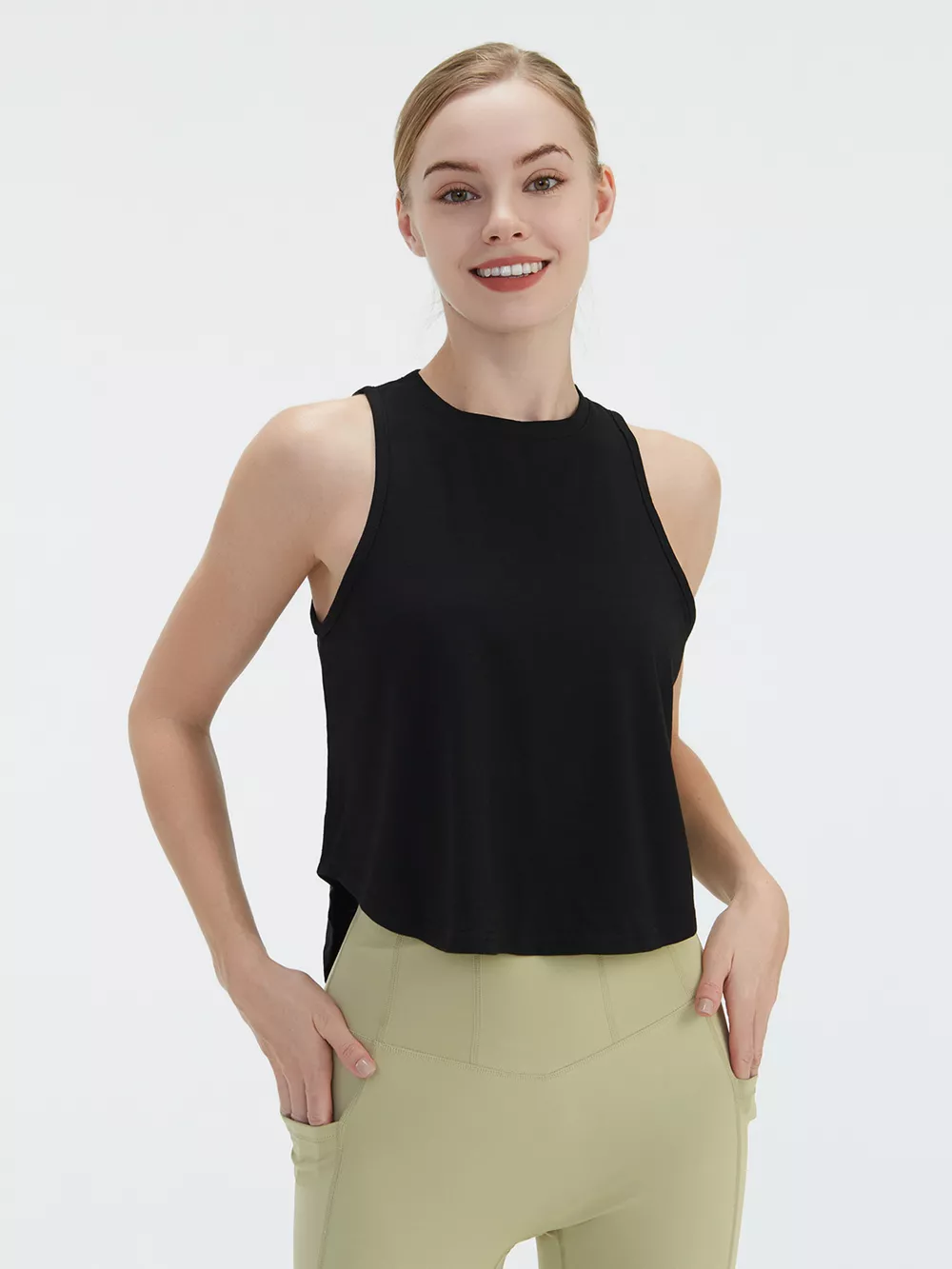 Cutout Back Round Neck Active Tank, image 11