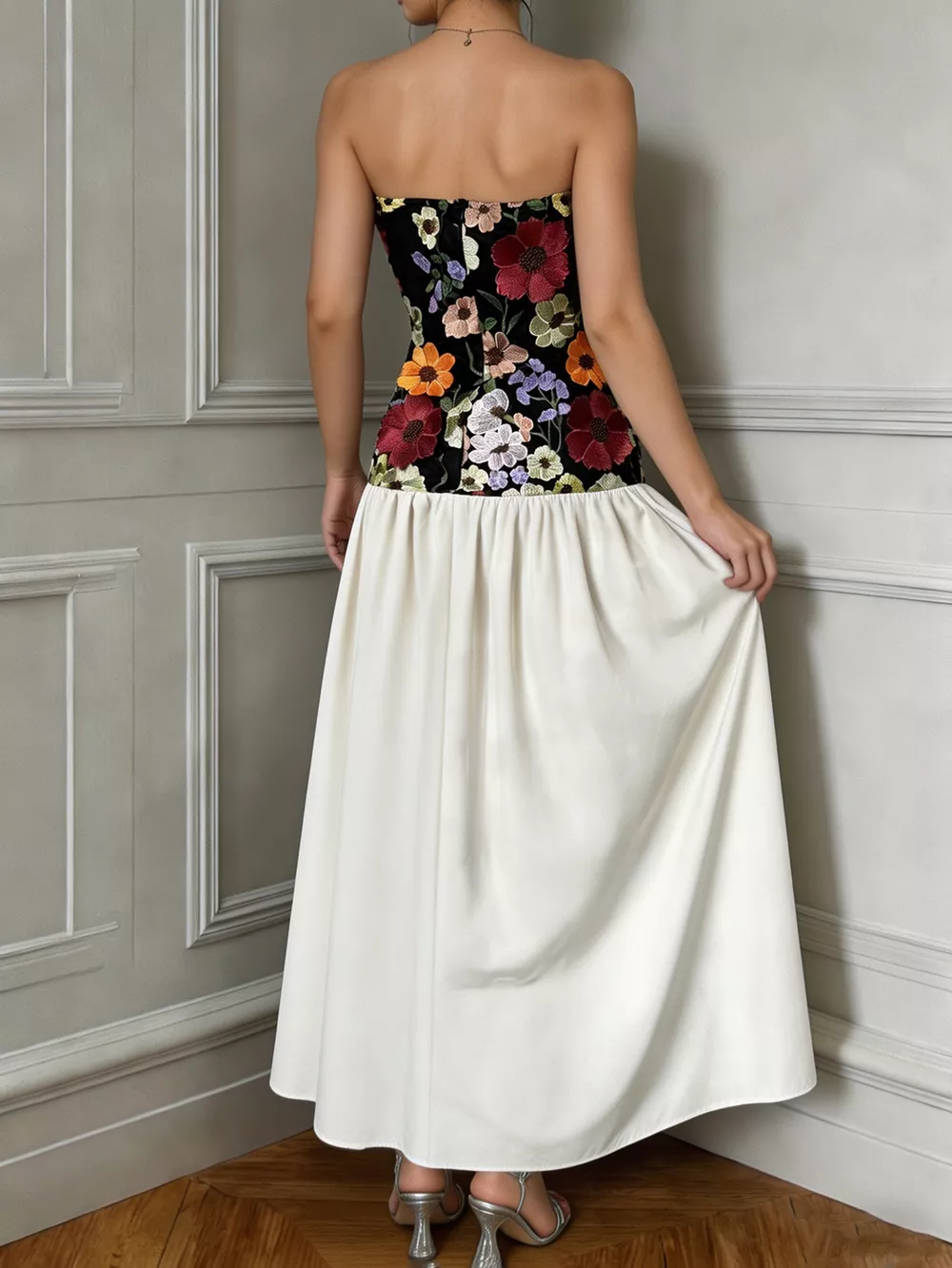 Floral Embroidered Tube Maxi Dress, image 2