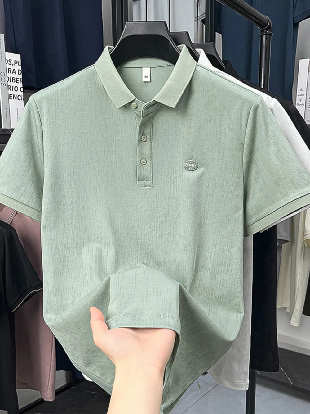 Men's Plus Size Short Sleeve Button Detail Polo, image 3