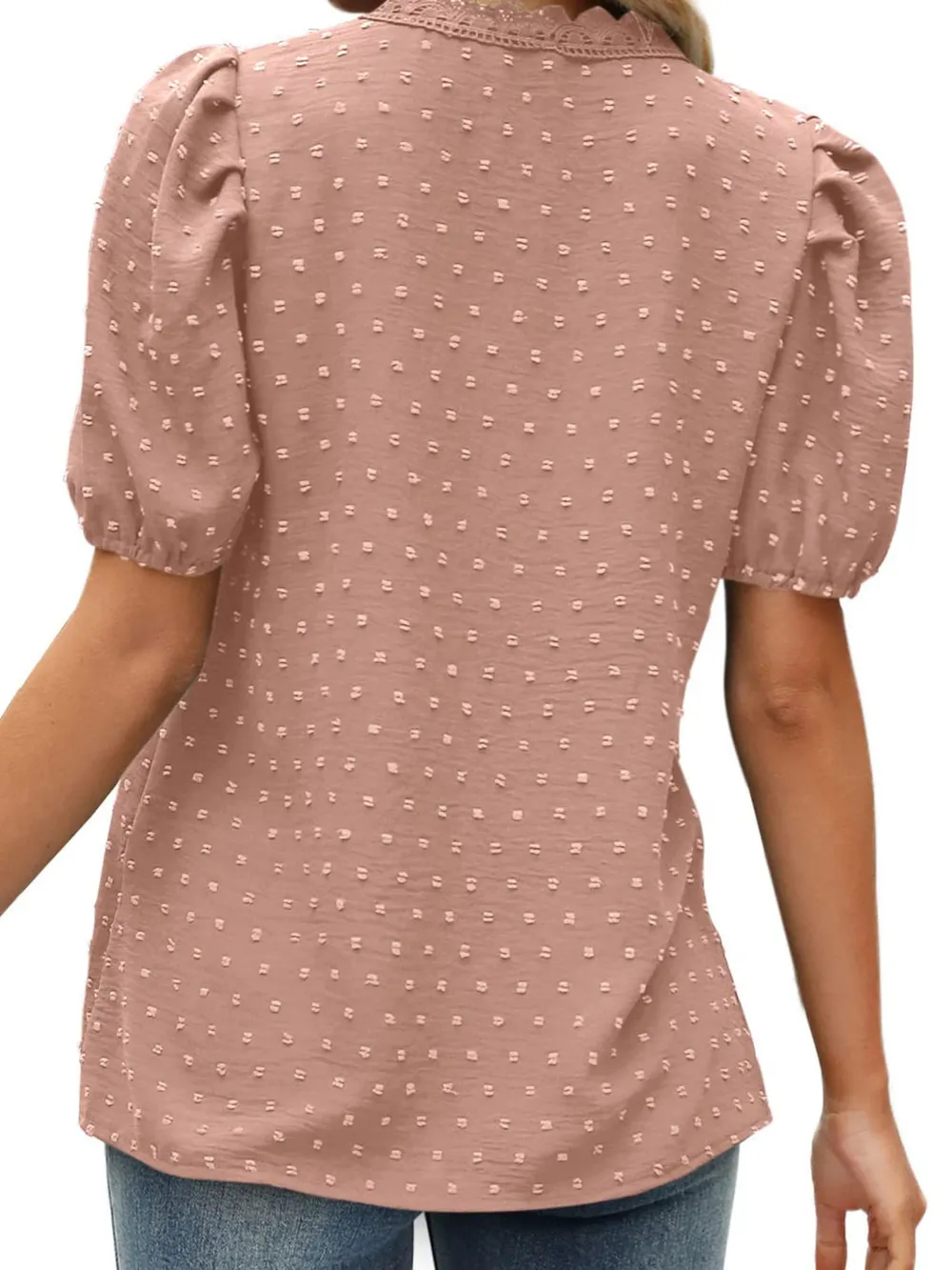 Puff Sleeve Swiss Dot Lace Trim Blouse, image 16