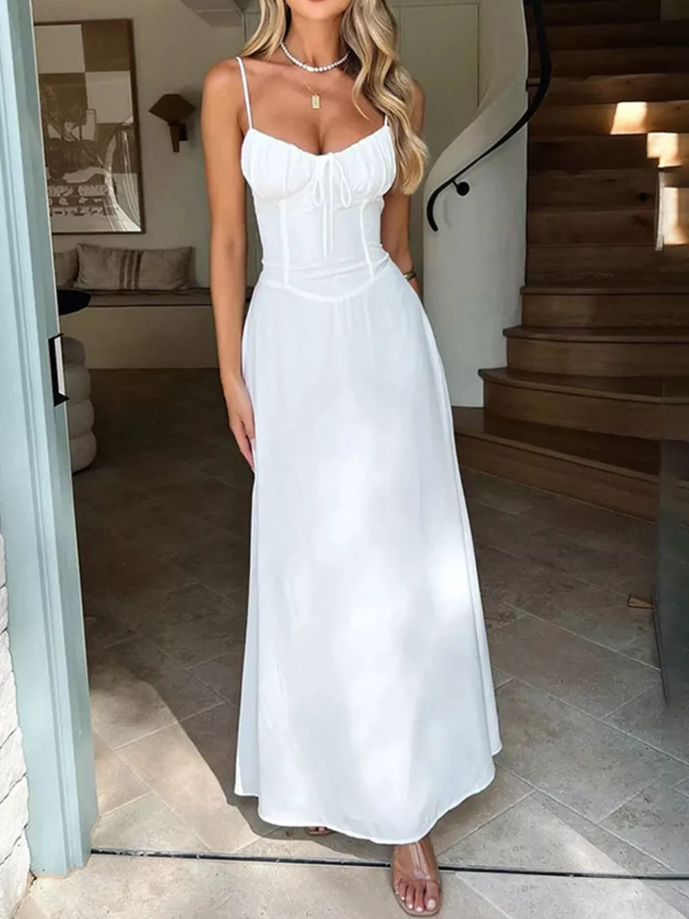 Tie Front Spaghetti Strap Maxi Dress, image 5