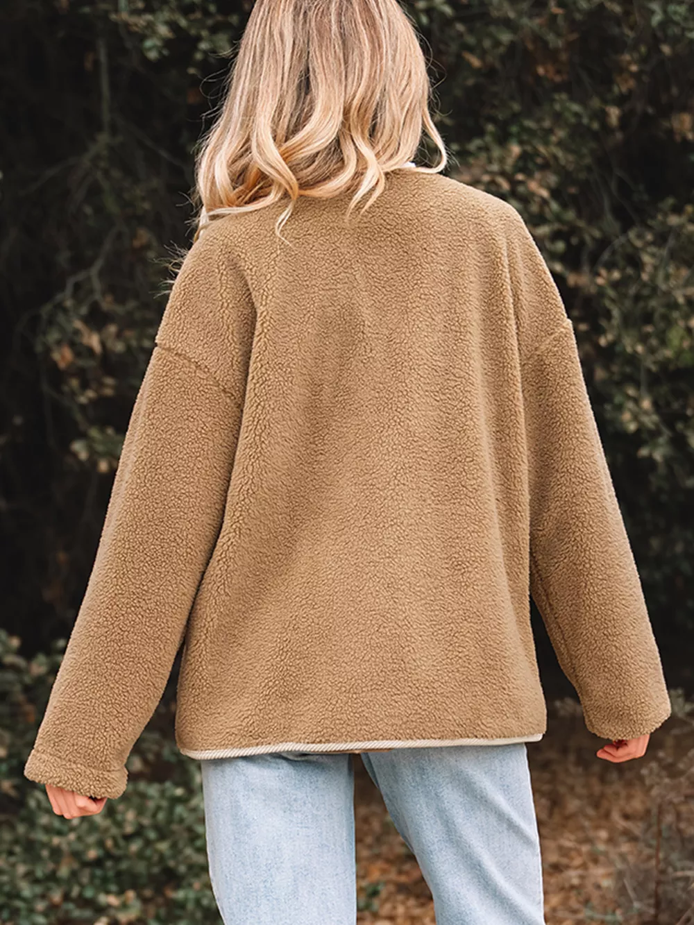Puffy Plush Corduroy Edge Patchwork Jacket with Pockets, image 5