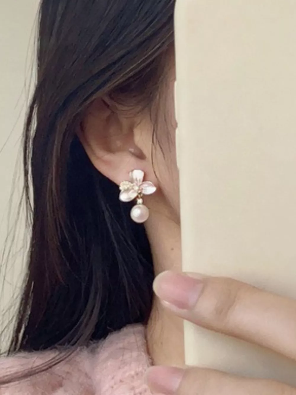 Pearl Flower Drop Earrings, image 4