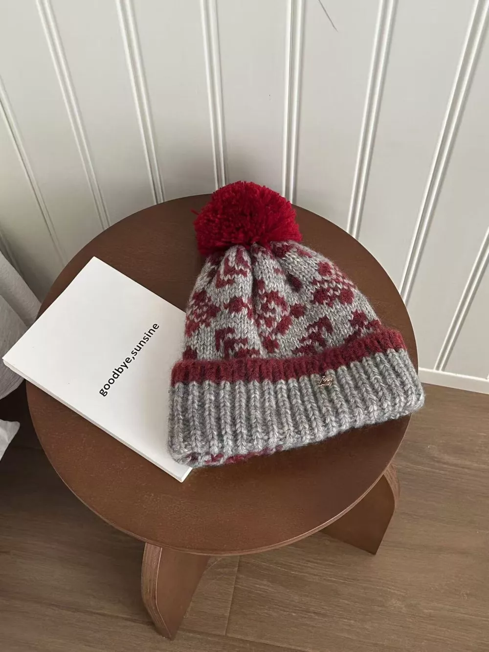 Snowflake Knitted Beanie Hat with Pom Pom, image 6