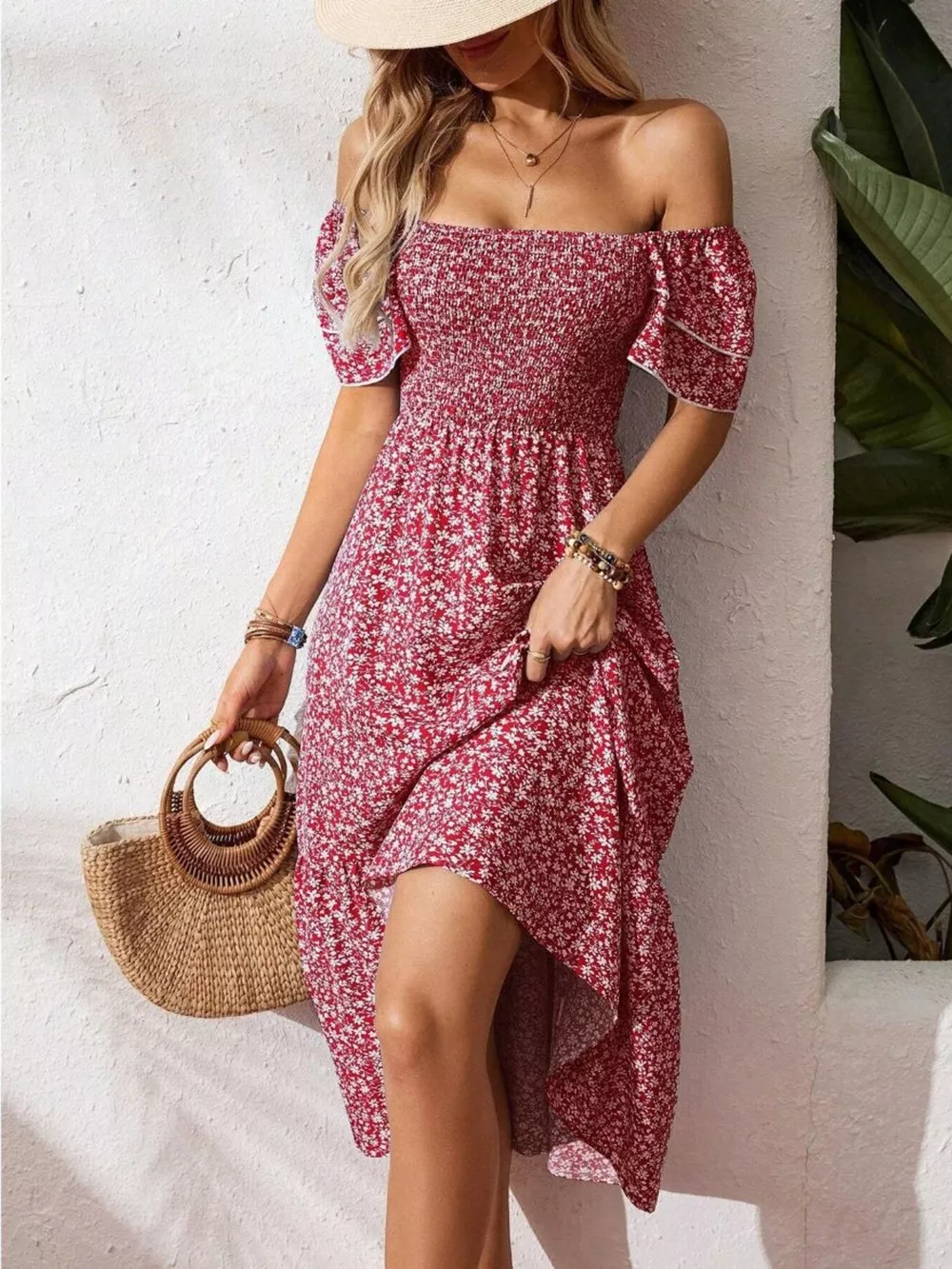 Floral Print Smocked Ruffle Sleeves Dress, image 20