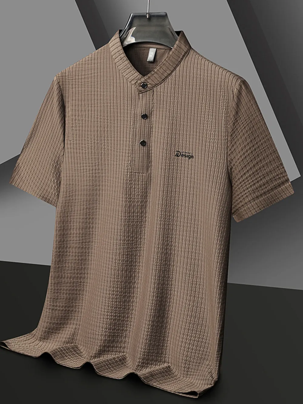 Men's Plus Size Textured Button Detail Short Sleeve Top, image 4