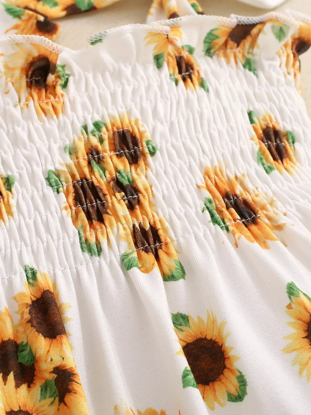 Children's Sunflower Print Smocked Ruffle Trim Jumpsuit, image 4
