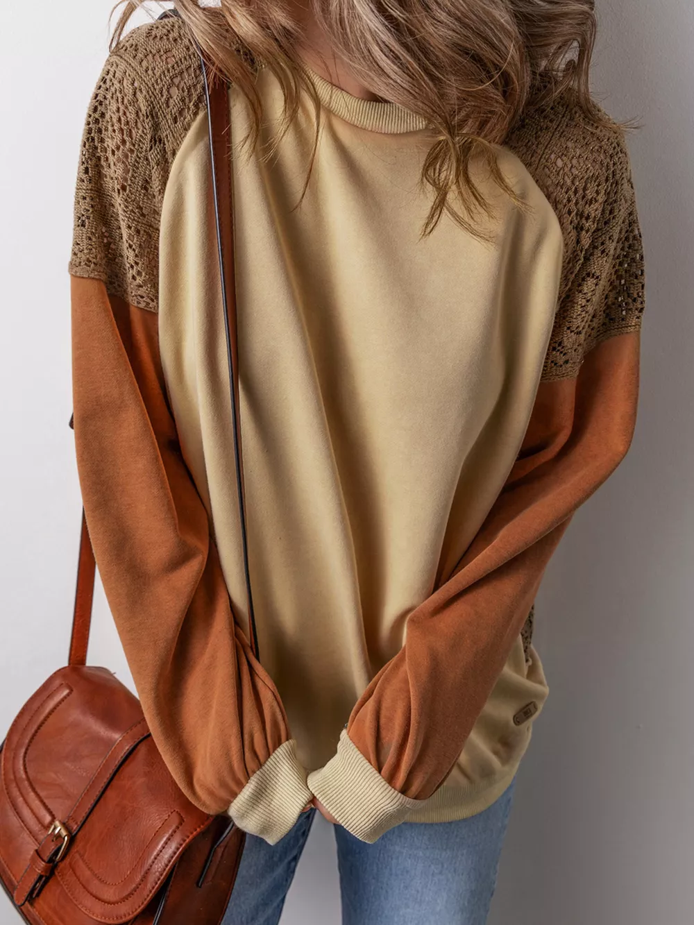 Lace Patchwork Colorblock Drop Shoulder Sweatshirt