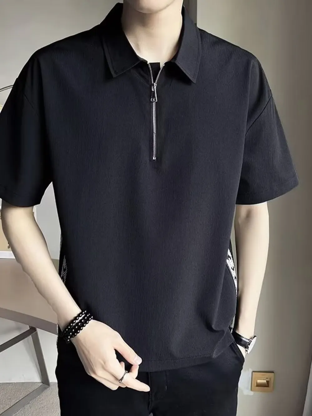 Men's Plus Size Quarter Zip Short Sleeve Polo