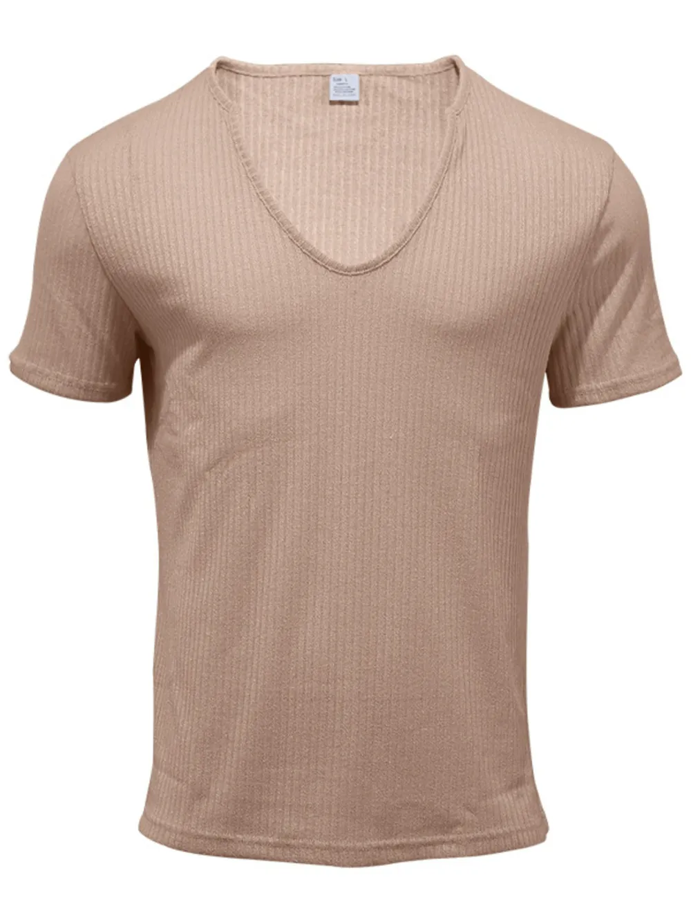 Men's Full Size Ribbed V-Neck T-Shirt Plus Size, image 6