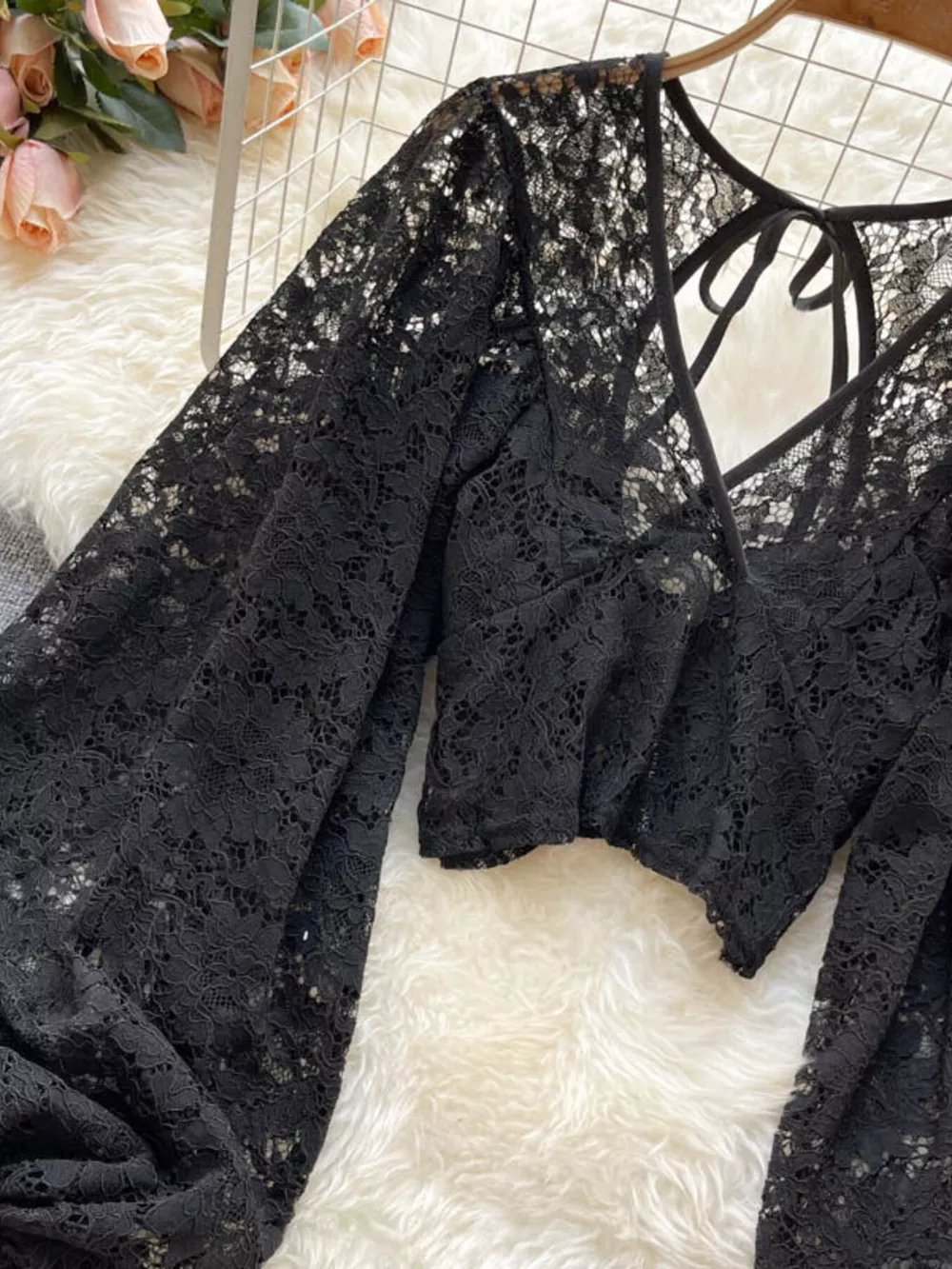 Lace Tie Back Long Sleeve Top, image 12