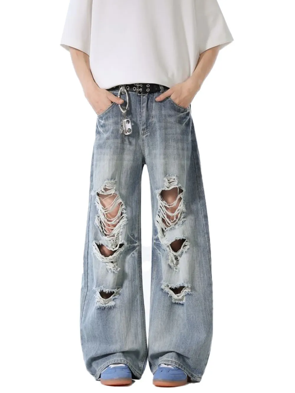 Men's Distressed Wide Leg Baggy Jeans, image 2