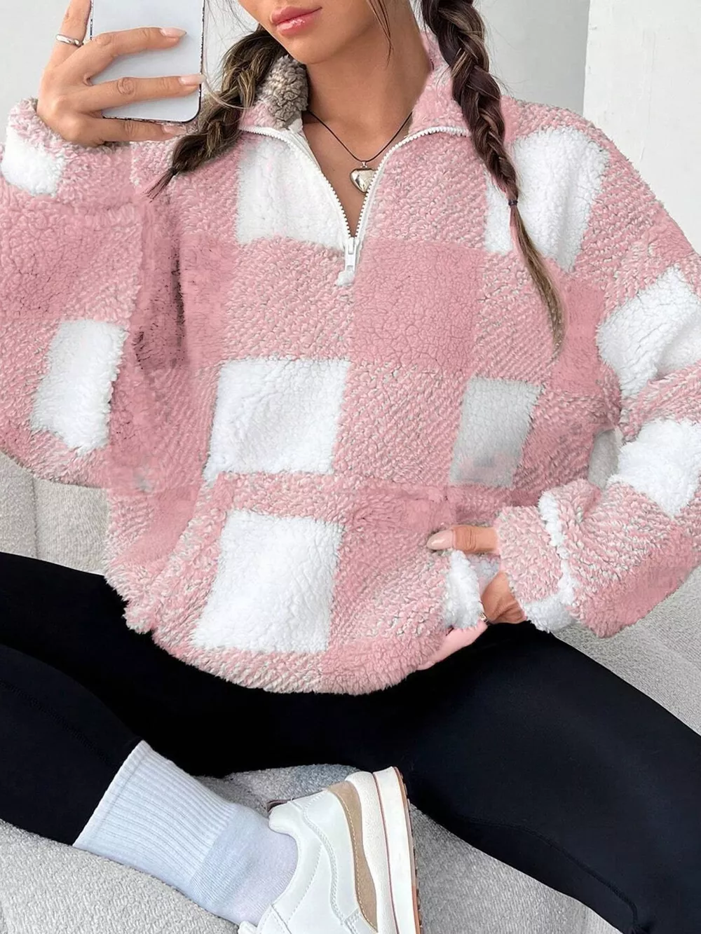 Full Size Plaid Sherpa Long Sleeve Sweatshirt Plus Size, image 8