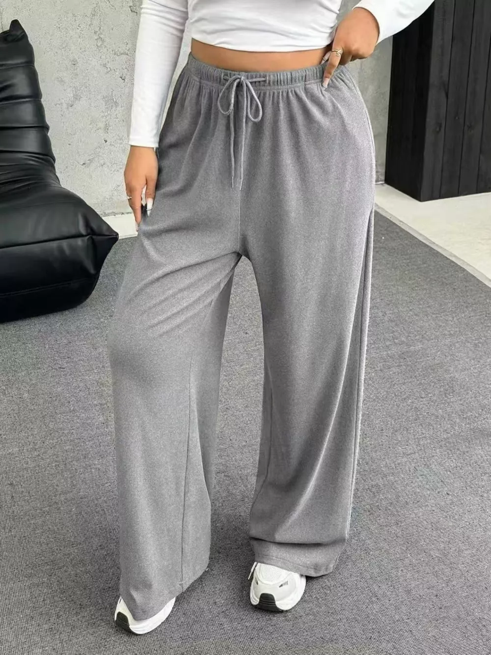 Full Size Drawstring Wide Leg Pants Plus Size, image 2