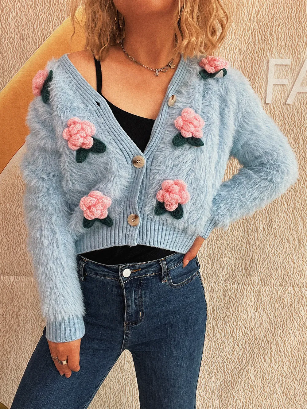 Flower Fuzzy Button-Up Cardigan, image 7